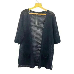 Lauren Michelle Women's Black Sheer Textured Cardigan Sz‎ Medium Open Front